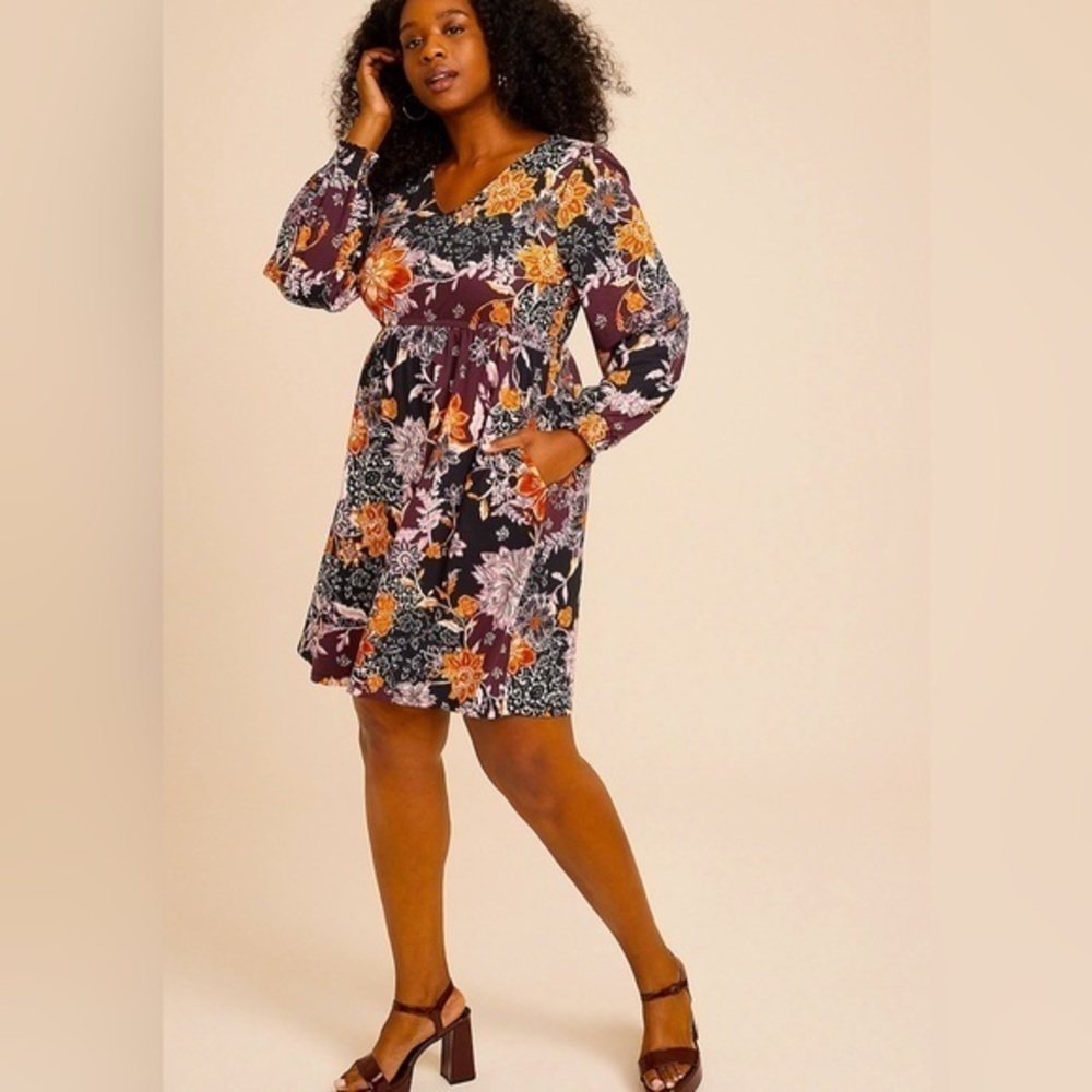 Maurices 1X 24/7 Long Sleeve floral dress